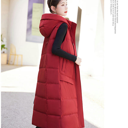 Women's Long Puffer Vest Winter Sleeveless Full Zip Jacket with Hood