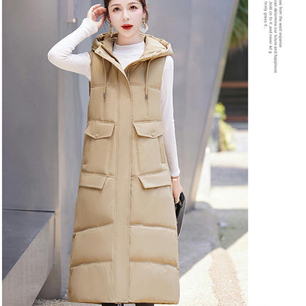 Women's Long Puffer Vest Winter Sleeveless Full Zip Jacket with Hood