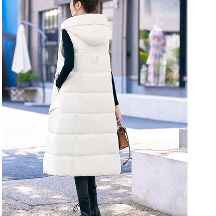 Women's Long Puffer Vest Winter Sleeveless Full Zip Jacket with Hood