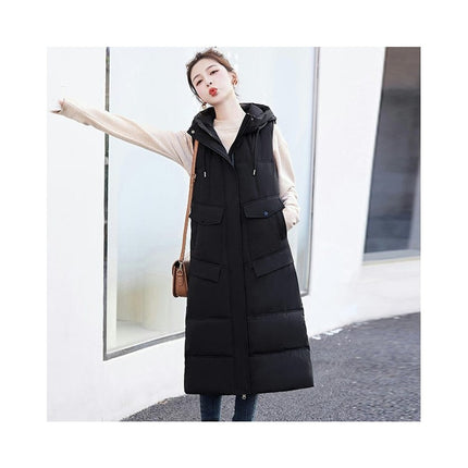 Women's Long Puffer Vest Winter Sleeveless Full Zip Jacket with Hood