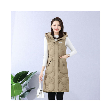 Women Long Puffer Vest Quilted Sleeveless Hooded Padded Gilet Coat
