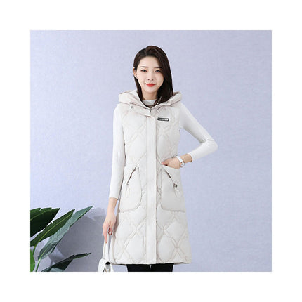 Women Long Puffer Vest Quilted Sleeveless Hooded Padded Gilet Coat