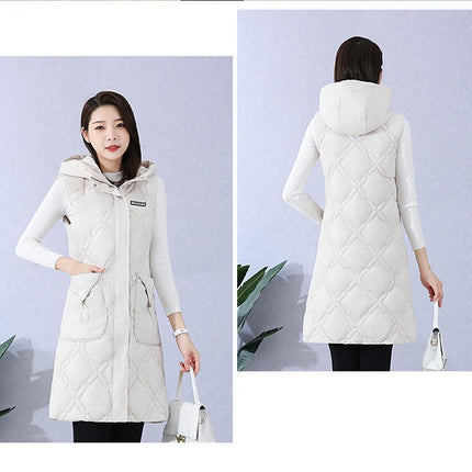 Women Long Puffer Vest Quilted Sleeveless Hooded Padded Gilet Coat