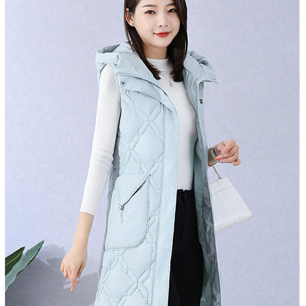 Women Long Puffer Vest Quilted Sleeveless Hooded Padded Gilet Coat