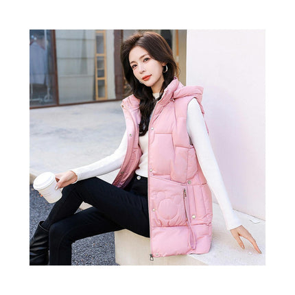 Women's Long Puffer Vest Winter Quilted Hooded Sleeveless Full Zip Jacket