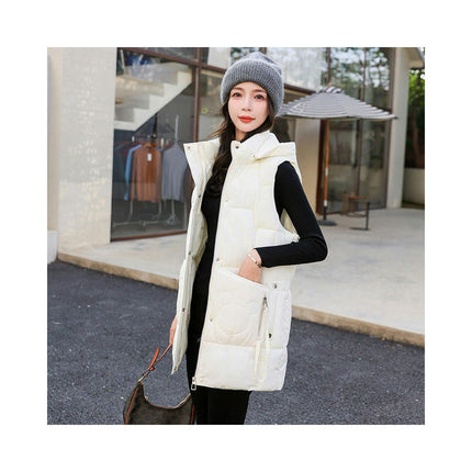 Women's Long Puffer Vest Winter Quilted Hooded Sleeveless Full Zip Jacket