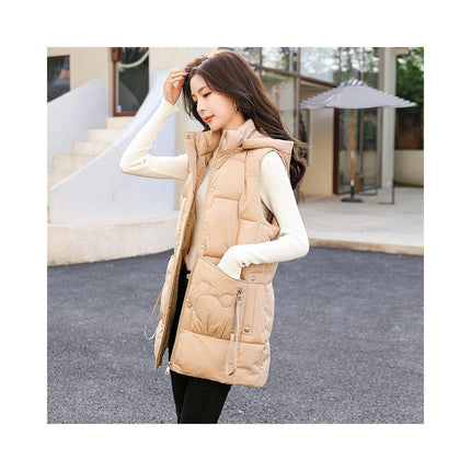 Women's Long Puffer Vest Winter Quilted Hooded Sleeveless Full Zip Jacket