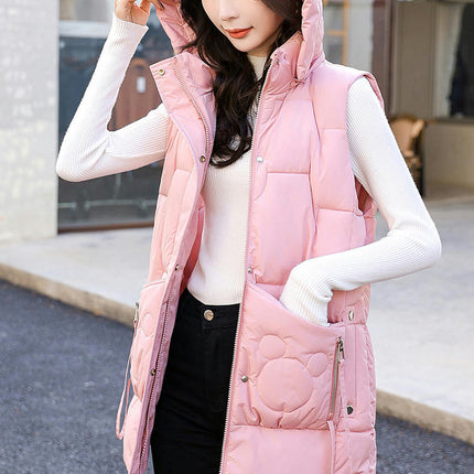 Women's Long Puffer Vest Winter Quilted Hooded Sleeveless Full Zip Jacket
