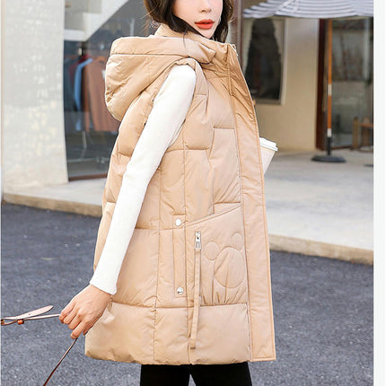 Women's Long Puffer Vest Winter Quilted Hooded Sleeveless Full Zip Jacket