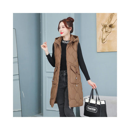 Womens Puffer Vest Winter Hooded Sleeveless Full Zip Long Jacket Warm Coats with Pockets