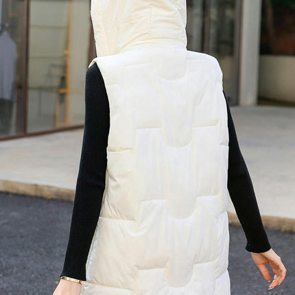 Women's Long Puffer Vest Winter Quilted Hooded Sleeveless Full Zip Jacket