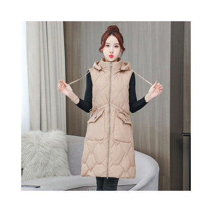 Womens Puffer Vest Winter Hooded Sleeveless Full Zip Long Jacket Warm Coats with Pockets