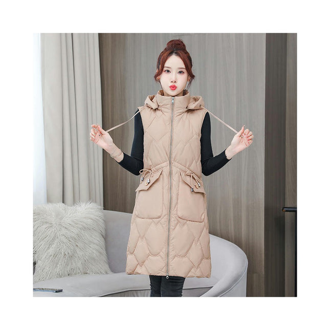 Womens Puffer Vest Winter Hooded Sleeveless Full Zip Long Jacket Warm Coats with Pockets