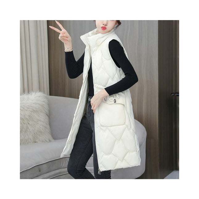 Womens Puffer Vest Winter Hooded Sleeveless Full Zip Long Jacket Warm Coats with Pockets