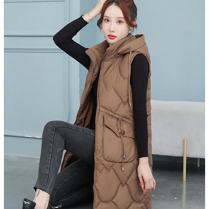 Womens Puffer Vest Winter Hooded Sleeveless Full Zip Long Jacket Warm Coats with Pockets