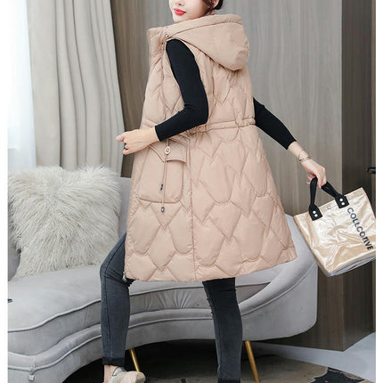 Womens Puffer Vest Winter Hooded Sleeveless Full Zip Long Jacket Warm Coats with Pockets