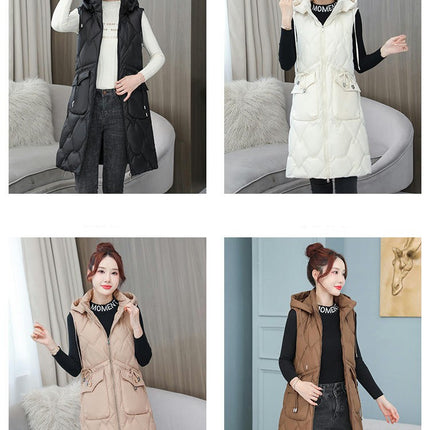 Womens Puffer Vest Winter Hooded Sleeveless Full Zip Long Jacket Warm Coats with Pockets
