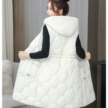 Womens Puffer Vest Winter Hooded Sleeveless Full Zip Long Jacket Warm Coats with Pockets