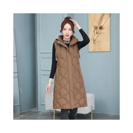 Women's Long Puffer Vest Hooded Sleeveless Full-zip Padded Coat