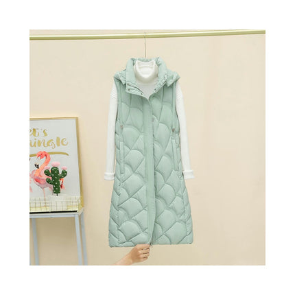 Women's Long Puffer Vest Hooded Sleeveless Full-zip Padded Coat