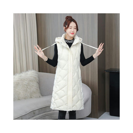 Women's Long Puffer Vest Hooded Sleeveless Full-zip Padded Coat