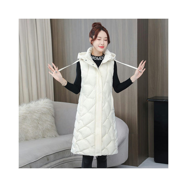 Women's Long Puffer Vest Hooded Sleeveless Full-zip Padded Coat