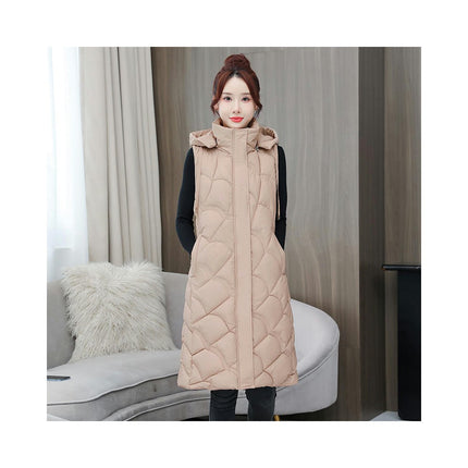 Women's Long Puffer Vest Hooded Sleeveless Full-zip Padded Coat