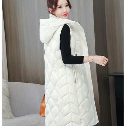 Women's Long Puffer Vest Hooded Sleeveless Full-zip Padded Coat