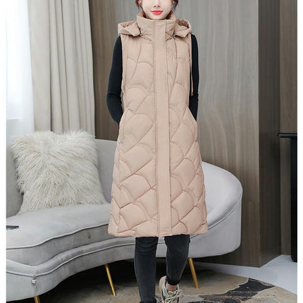 Women's Long Puffer Vest Hooded Sleeveless Full-zip Padded Coat