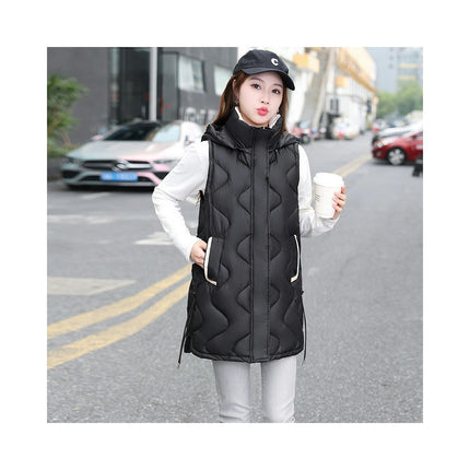 Long Puffer Vest for Women Sleeveless Hooded Jacket Full Zip Winter Coats with Pockets