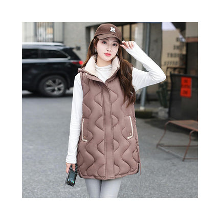 Long Puffer Vest for Women Sleeveless Hooded Jacket Full Zip Winter Coats with Pockets