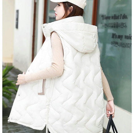 Long Puffer Vest for Women Sleeveless Hooded Jacket Full Zip Winter Coats with Pockets