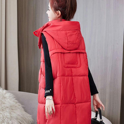 Womens Long Vest Winter Warm Coats Sleeveless Jacket Hooded Zipper Outwear with Pockets