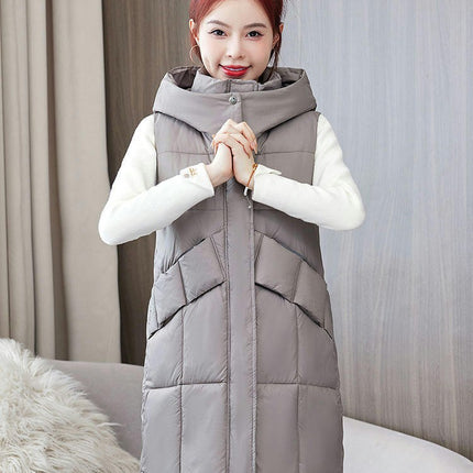 Womens Long Vest Winter Warm Coats Sleeveless Jacket Hooded Zipper Outwear with Pockets