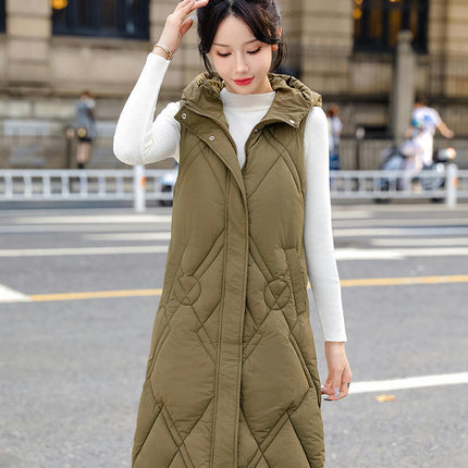 Womens Long Puffer Vest Winter Warm Sleeveless Jacket Hooded Full Zip Coat with Pockets