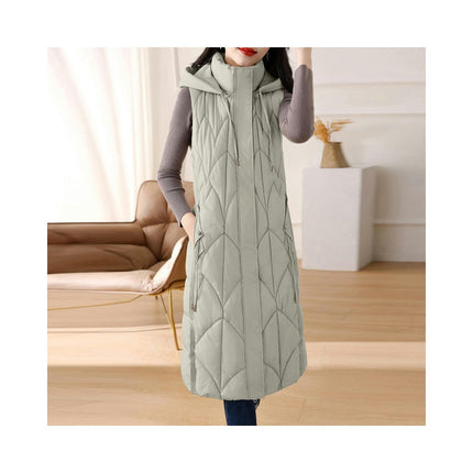 Women's Winter Hooded Long Puffer Vest Full Zip Casual Sleeveless Coats Jacket