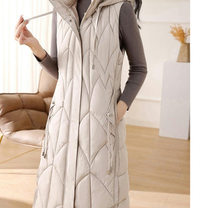 Women's Winter Hooded Long Puffer Vest Full Zip Casual Sleeveless Coats Jacket