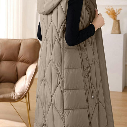Women's Winter Hooded Long Puffer Vest Full Zip Casual Sleeveless Coats Jacket