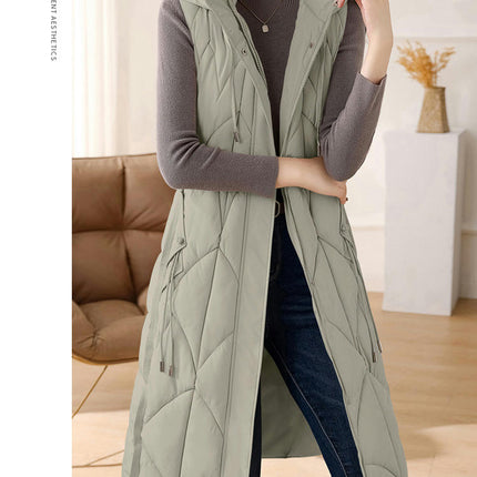 Women's Winter Hooded Long Puffer Vest Full Zip Casual Sleeveless Coats Jacket