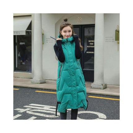 Women's Long Puffer Vest Hooded Maxi Length Sleeveless Winter Padded Coat