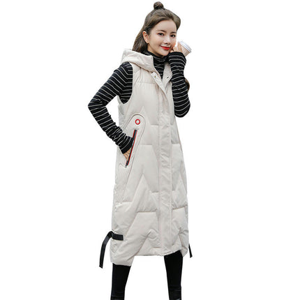 Women's Long Puffer Vest Hooded Maxi Length Sleeveless Winter Padded Coat