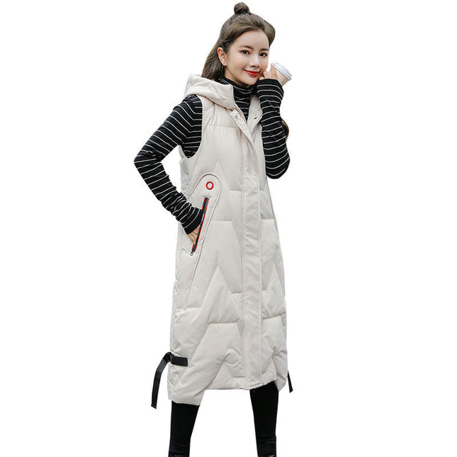 Women's Long Puffer Vest Hooded Maxi Length Sleeveless Winter Padded Coat