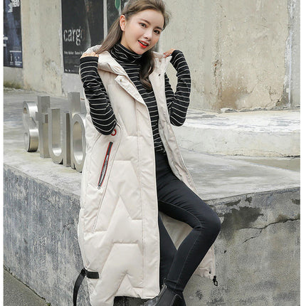 Women's Long Puffer Vest Hooded Maxi Length Sleeveless Winter Padded Coat
