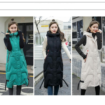 Women's Long Puffer Vest Hooded Maxi Length Sleeveless Winter Padded Coat