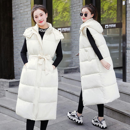 Women's Long Quilted Puffer Vest Casual Sleeveless Jacket Hooded Full Zip Coat