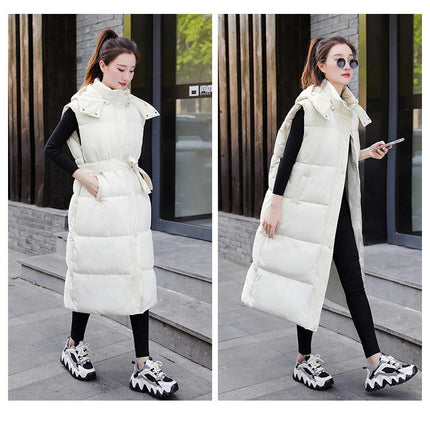 Women's Long Quilted Puffer Vest Casual Sleeveless Jacket Hooded Full Zip Coat