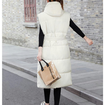 Women's Long Quilted Puffer Vest Casual Sleeveless Jacket Hooded Full Zip Coat