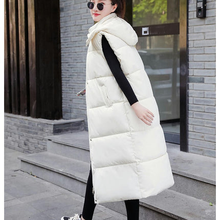 Women's Long Quilted Puffer Vest Casual Sleeveless Jacket Hooded Full Zip Coat