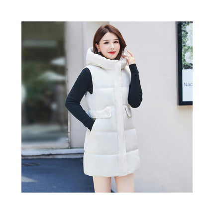 Women Quilted Sleeveless Jacket Puffer Vest Hooded Long Coat Winter Warm Outwear
