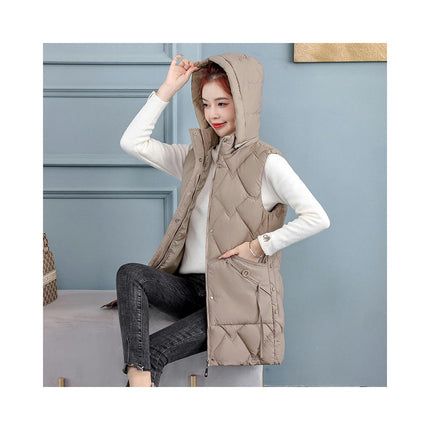 Womens Long Puffer Vest Hooded Sleeveless Winter Coats Jackets